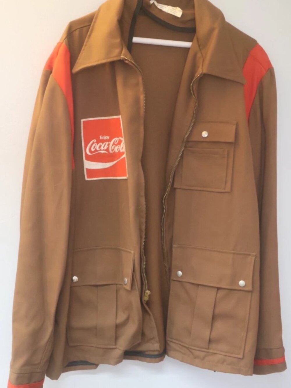 Perma-Neat Vintage Coca-Cola Work Jacket Size 46 Large- Long Brown Red Coke USA
